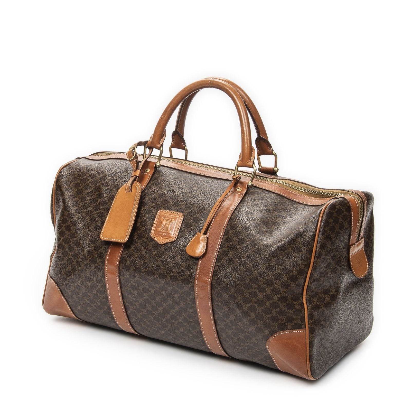 Celine Vintage Travel Boston Brown Macadam Canvas Shoulder — view 2