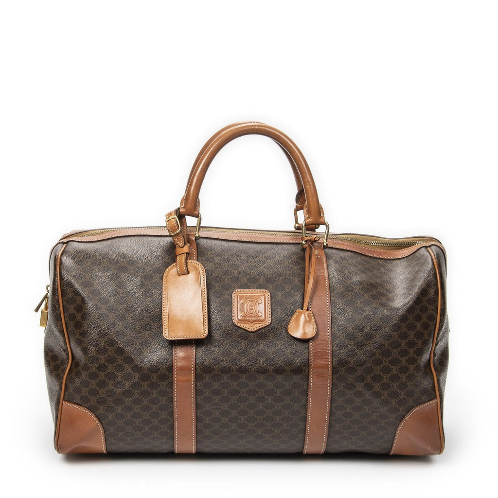 Celine Vintage Travel Boston Brown Macadam Canvas Shoulder