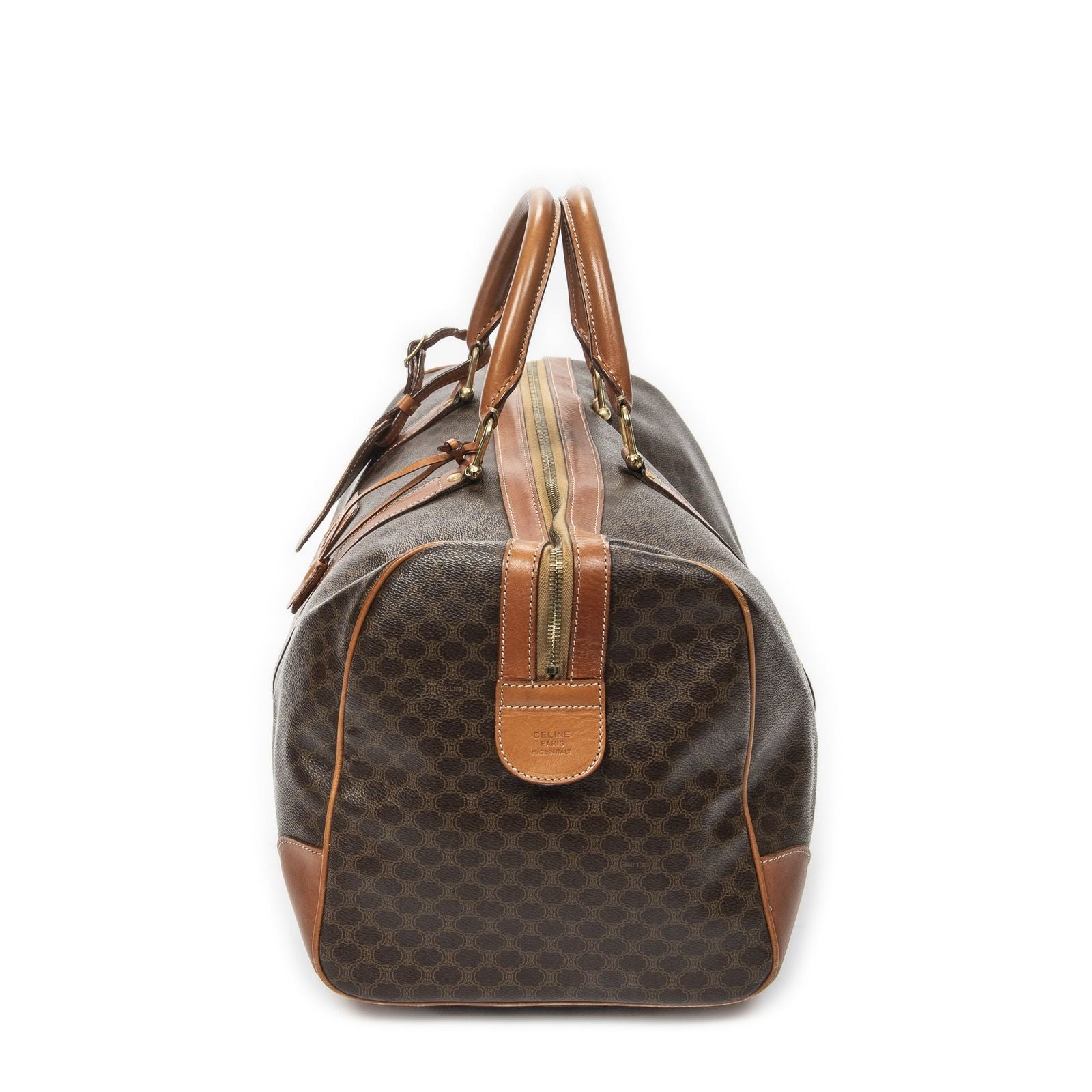 Celine Vintage Travel Boston Brown Macadam Canvas Shoulder — view 3