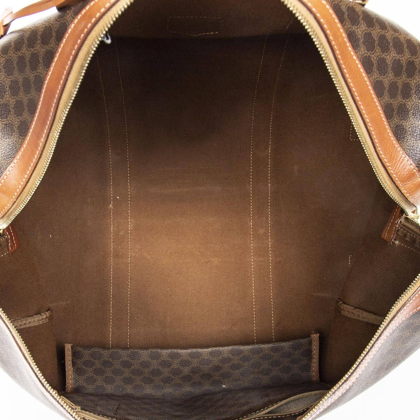 Celine Vintage Travel Boston Brown Macadam Canvas Shoulder — view 9