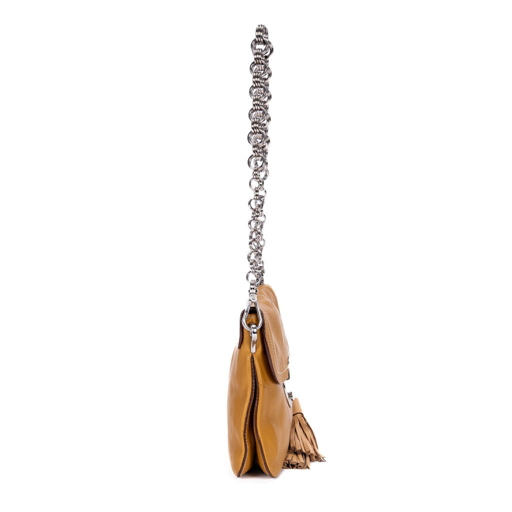Prada CC Logo Fringe Chain Shoulder Beige Vitello Daino Messenger — view 4