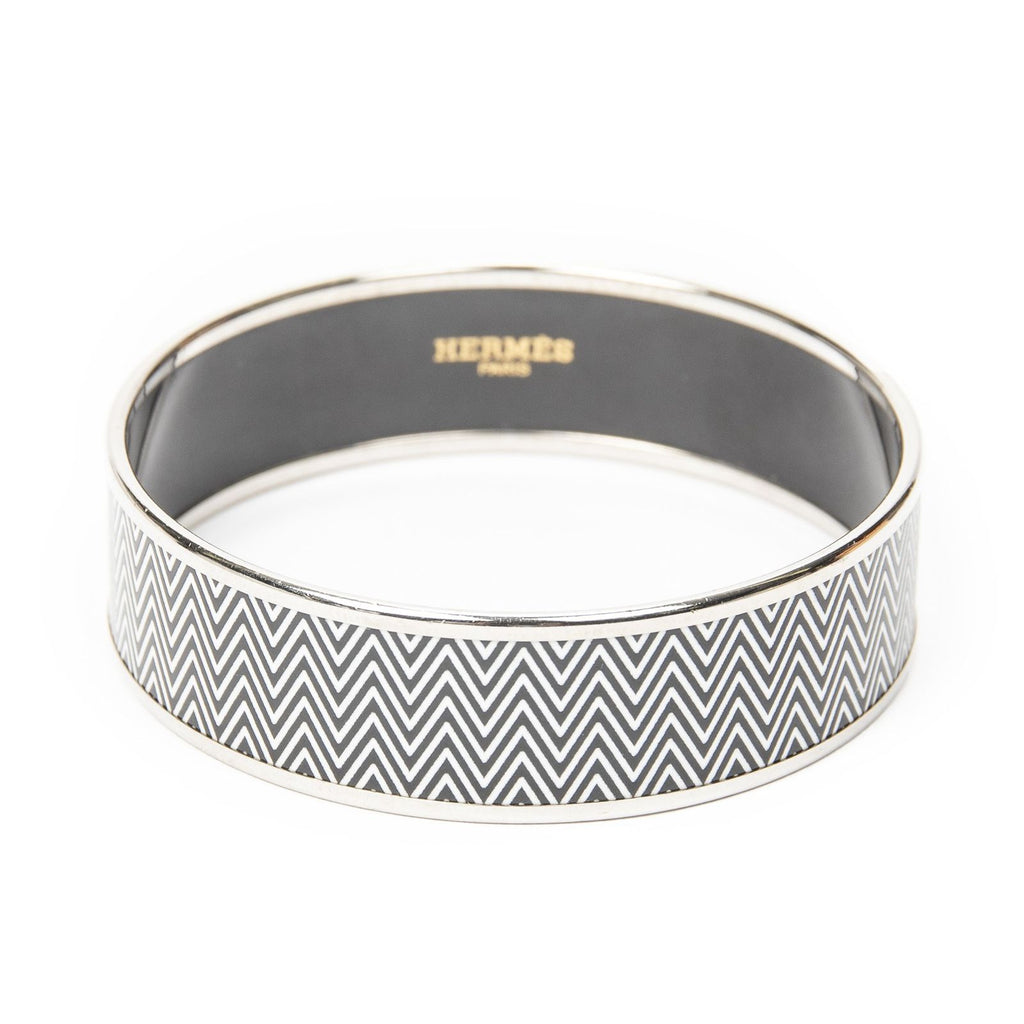 Hermes Enamel Bangle Black White Zigzag Motifa Bracelet — view 2