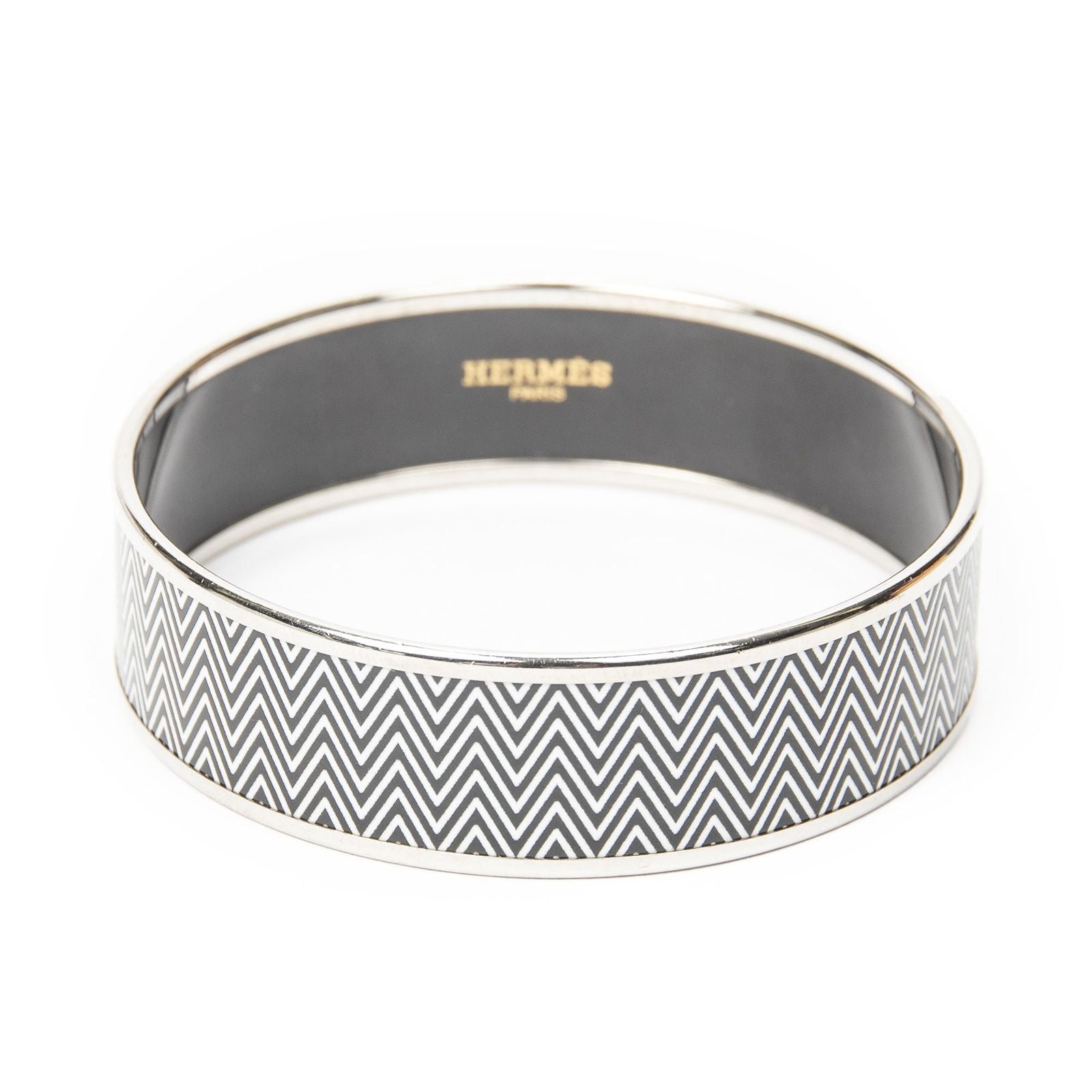 Hermes Enamel Bangle Black White Zigzag Motifa Bracelet — view 2