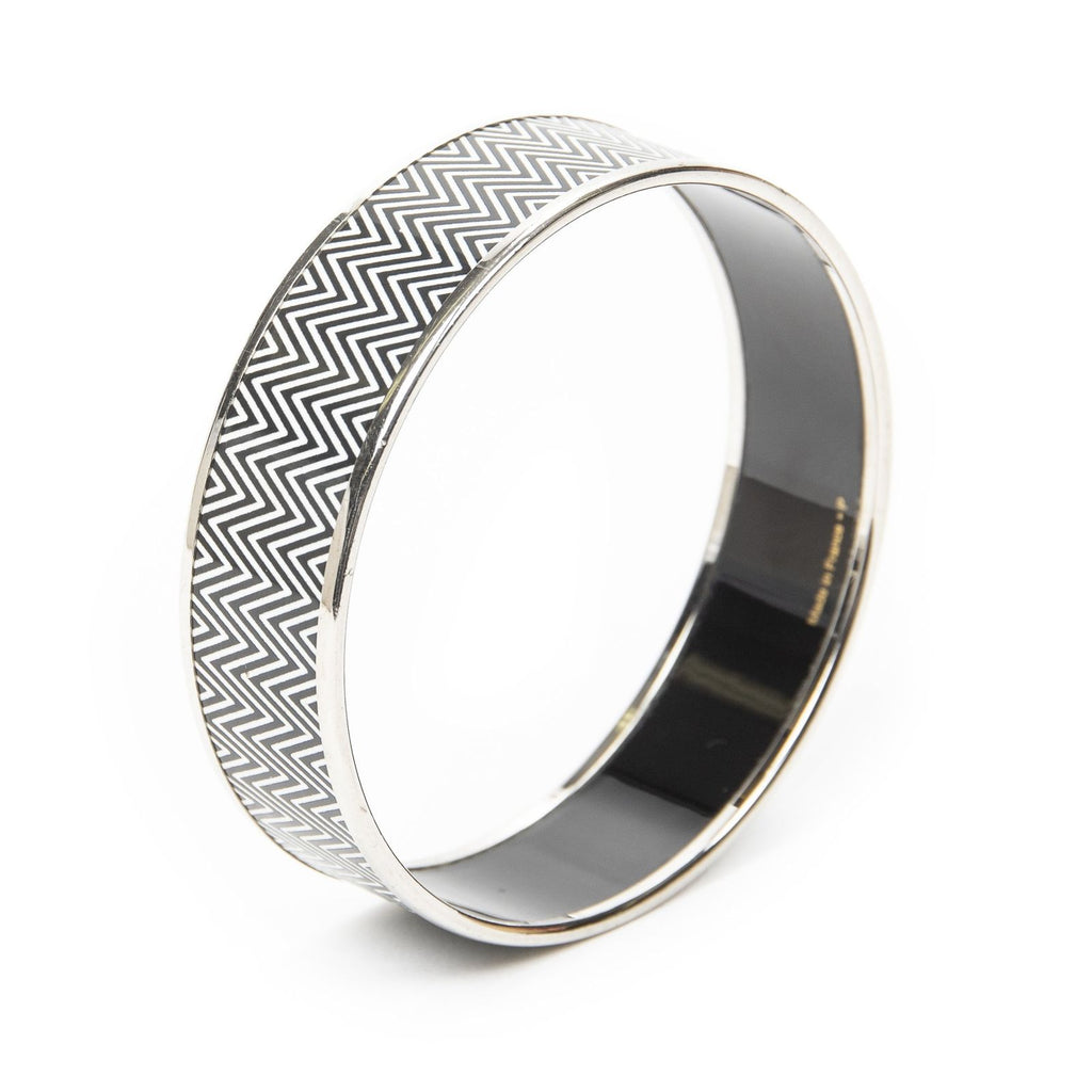 Hermes Enamel Bangle Black White Zigzag Motifa Bracelet