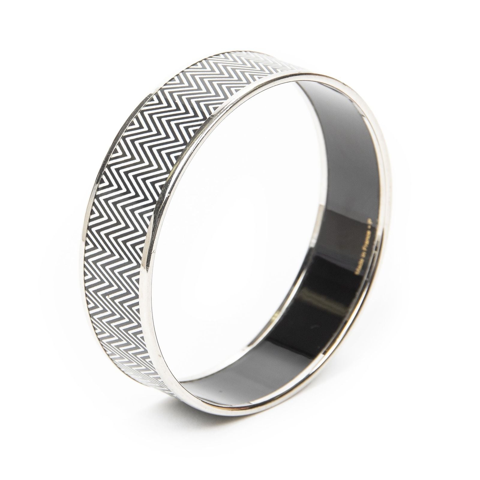 Hermes Enamel Bangle Black White Zigzag Motifa Bracelet