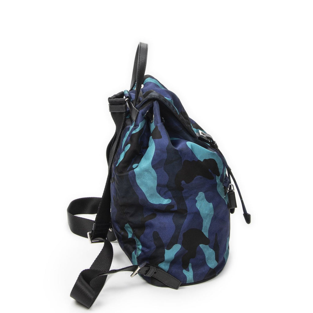 Prada Drawstring Backpack Blue Black Camouflage Nylon — view 4