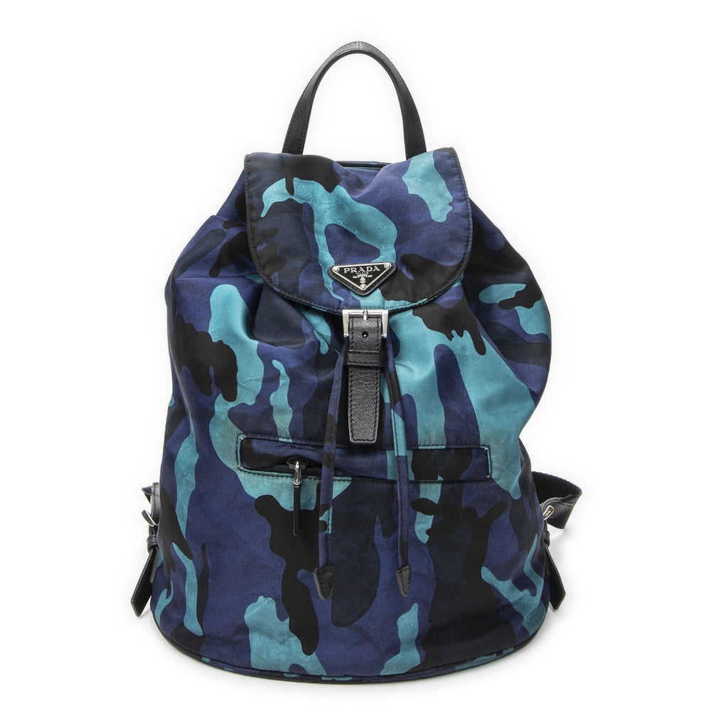 Prada Drawstring Backpack Blue Black Camouflage Nylon