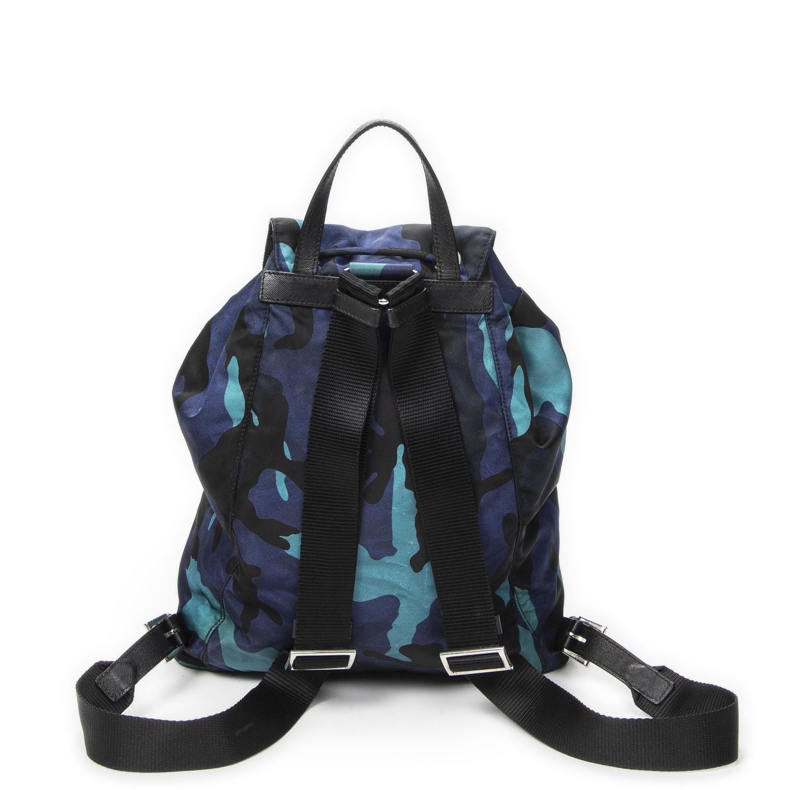Prada Drawstring Backpack Blue Black Camouflage Nylon — view 5