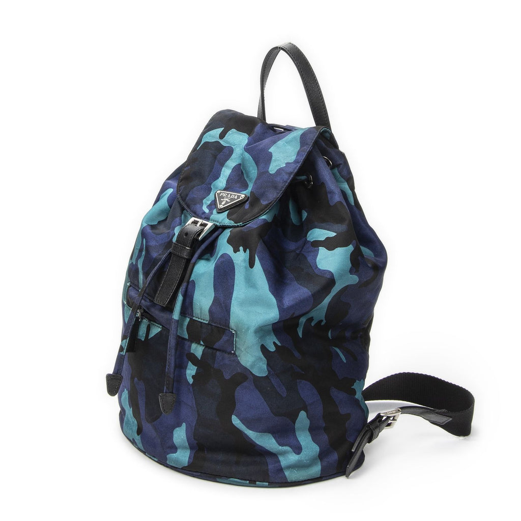 Prada Drawstring Backpack Blue Black Camouflage Nylon — view 2