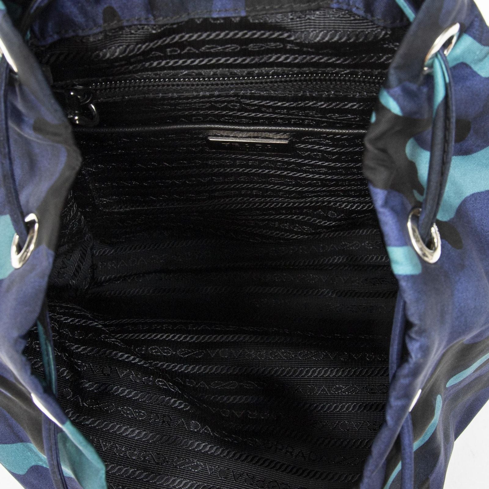 Prada Drawstring Backpack Blue Black Camouflage Nylon — view 9