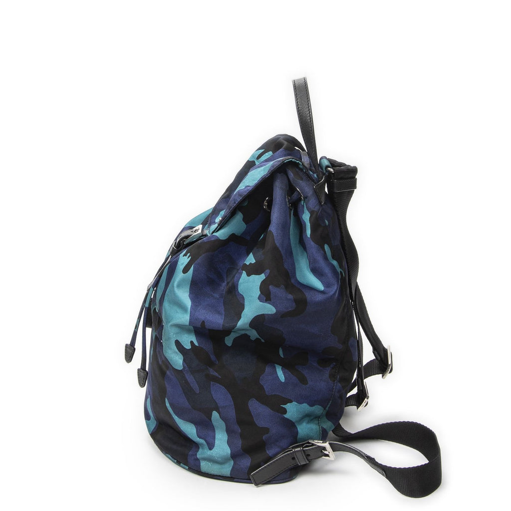 Prada Drawstring Backpack Blue Black Camouflage Nylon — view 3