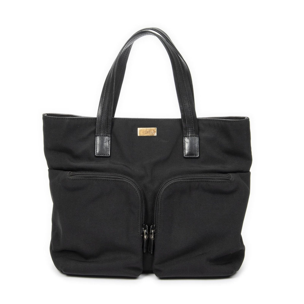 Gucci Double Pocket Satchel Black Nylon Canvas