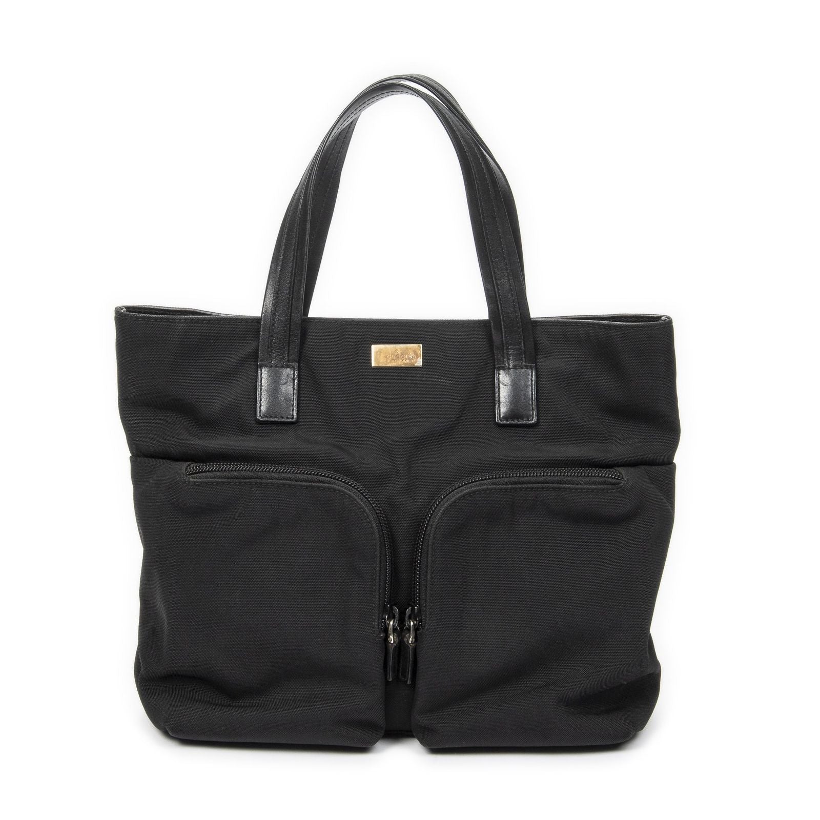 Gucci Double Pocket Satchel Black Nylon Canvas