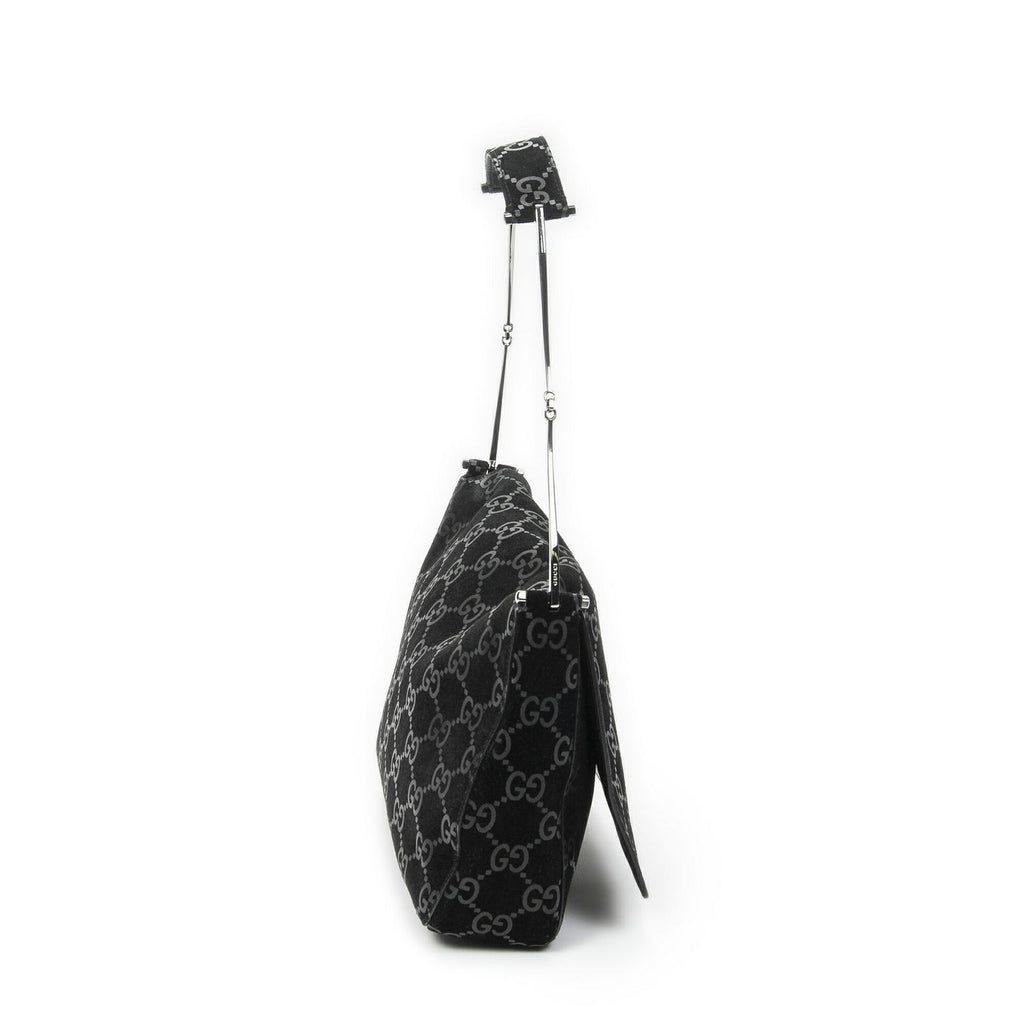 Gucci Vintage Flap Top Handle Black GG Suede Leather — view 4