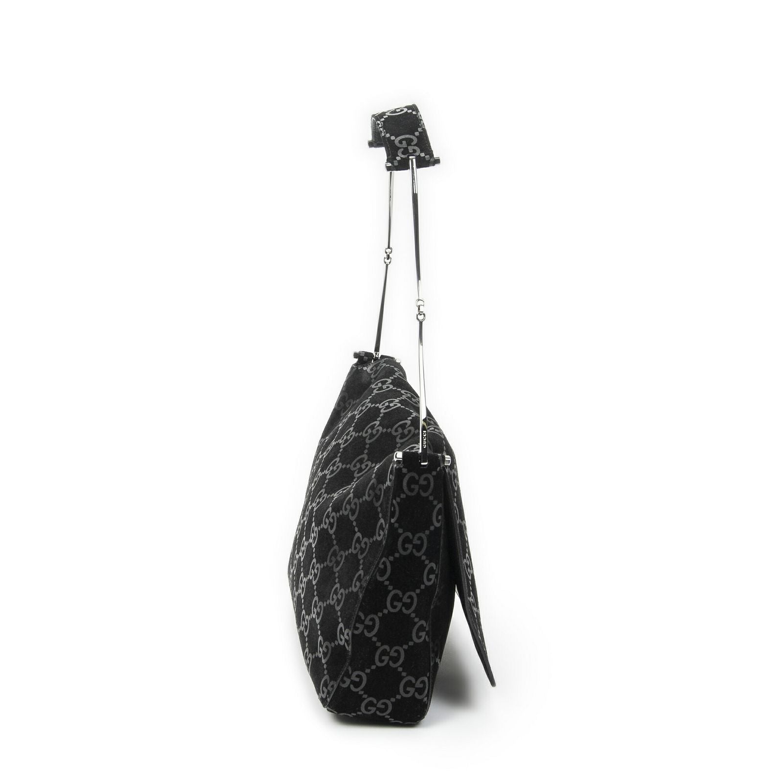 Gucci Vintage Flap Top Handle Black GG Suede Leather — view 4
