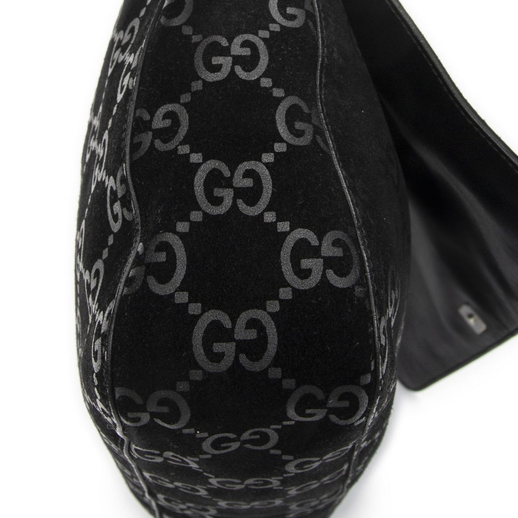 Gucci Vintage Flap Top Handle Black GG Suede Leather — view 7