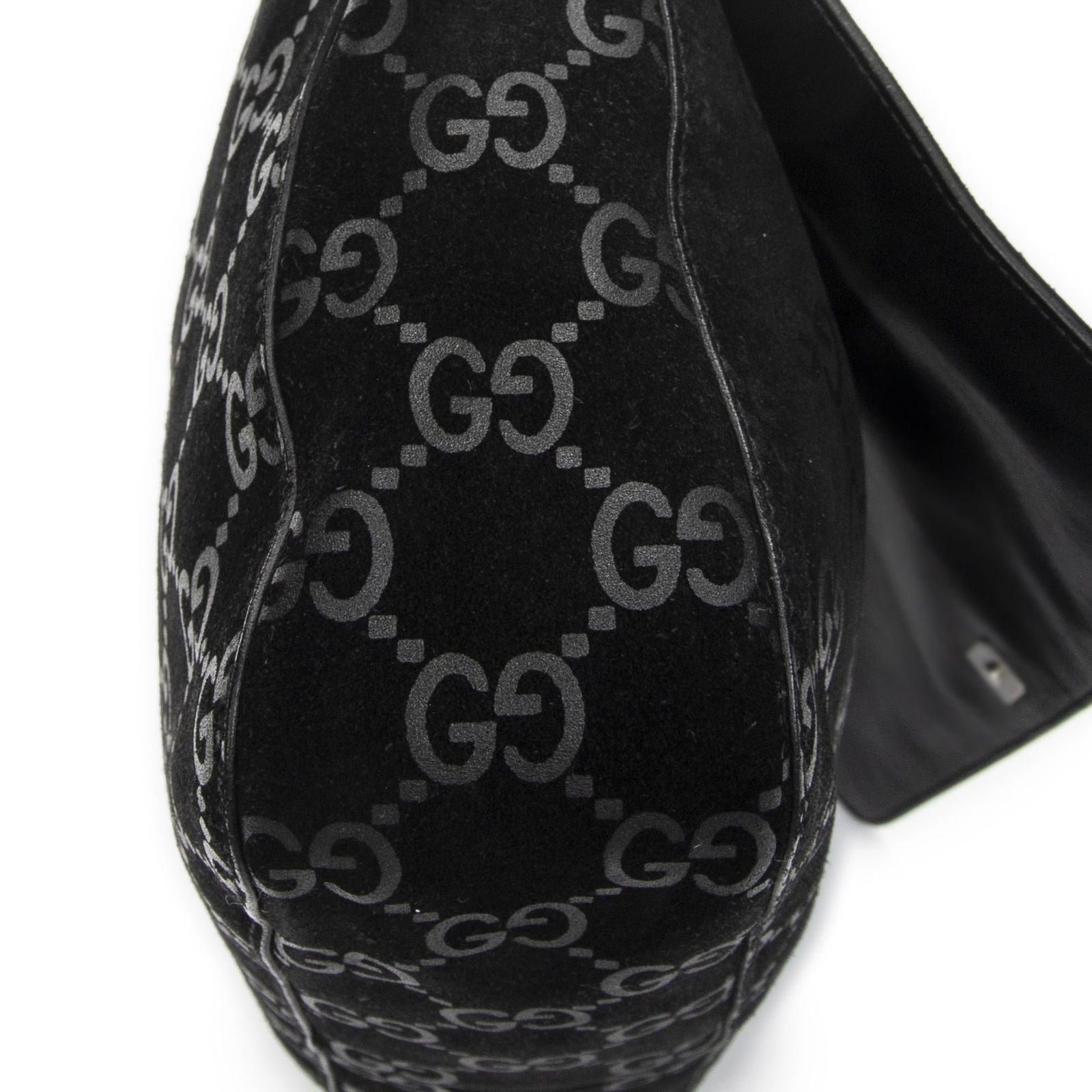 Gucci Vintage Flap Top Handle Black GG Suede Leather — view 7