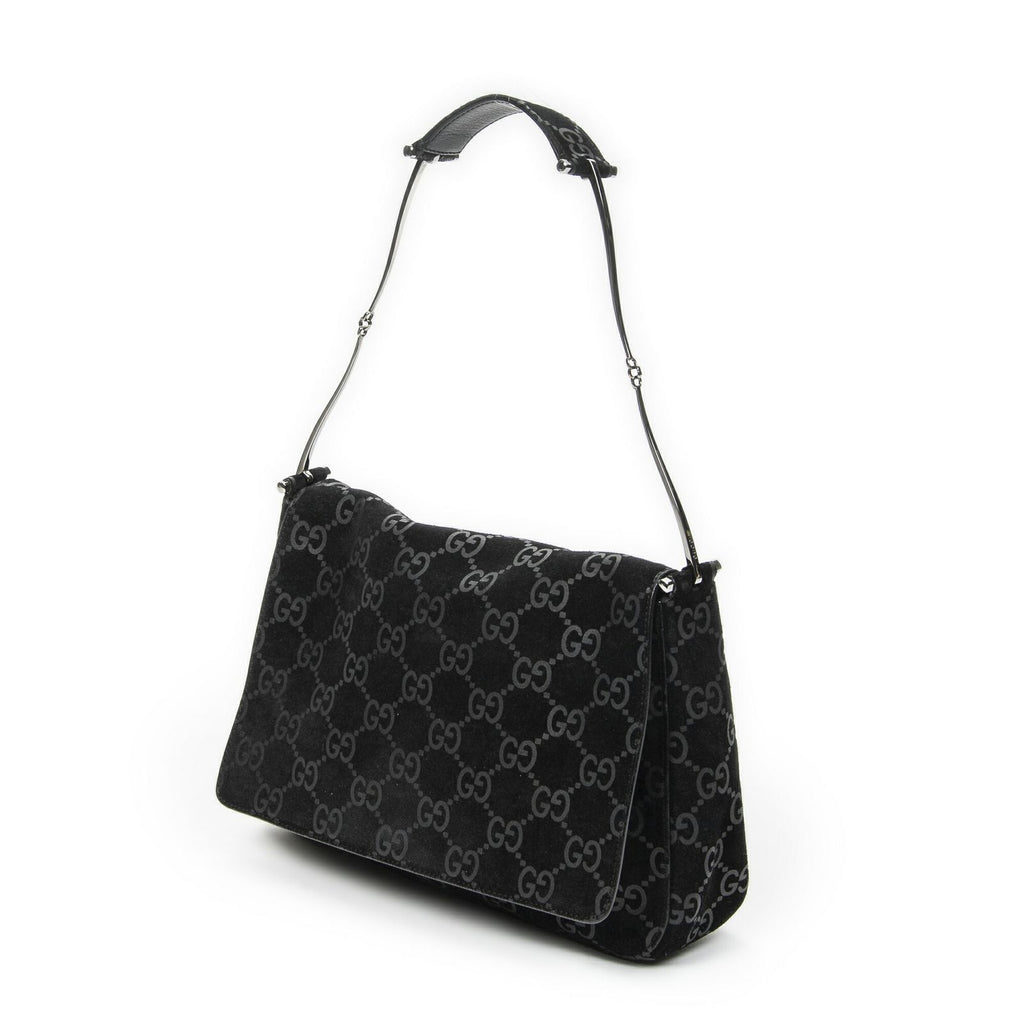 Gucci Vintage Flap Top Handle Black GG Suede Leather — view 2
