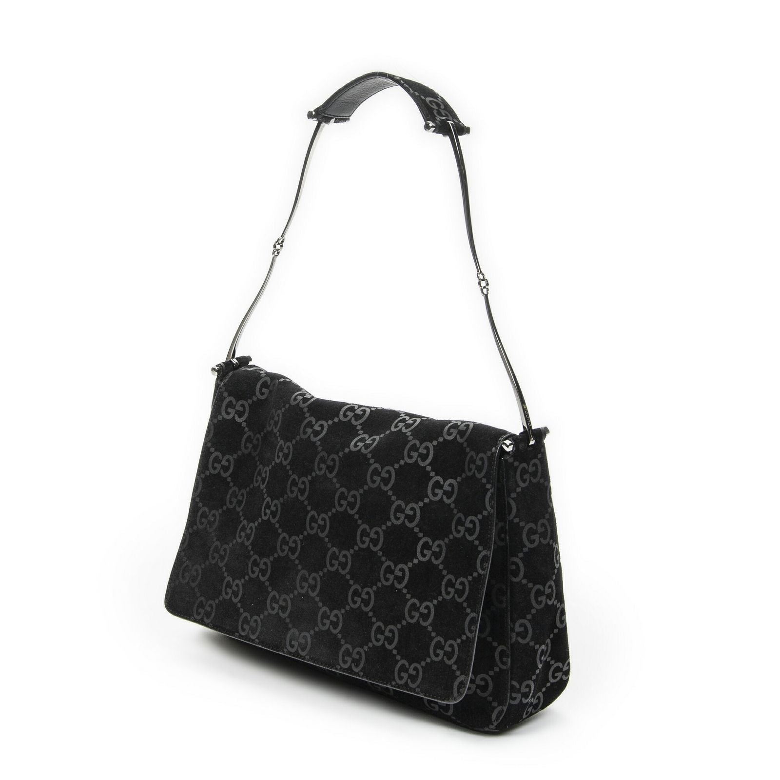 Gucci Vintage Flap Top Handle Black GG Suede Leather — view 2