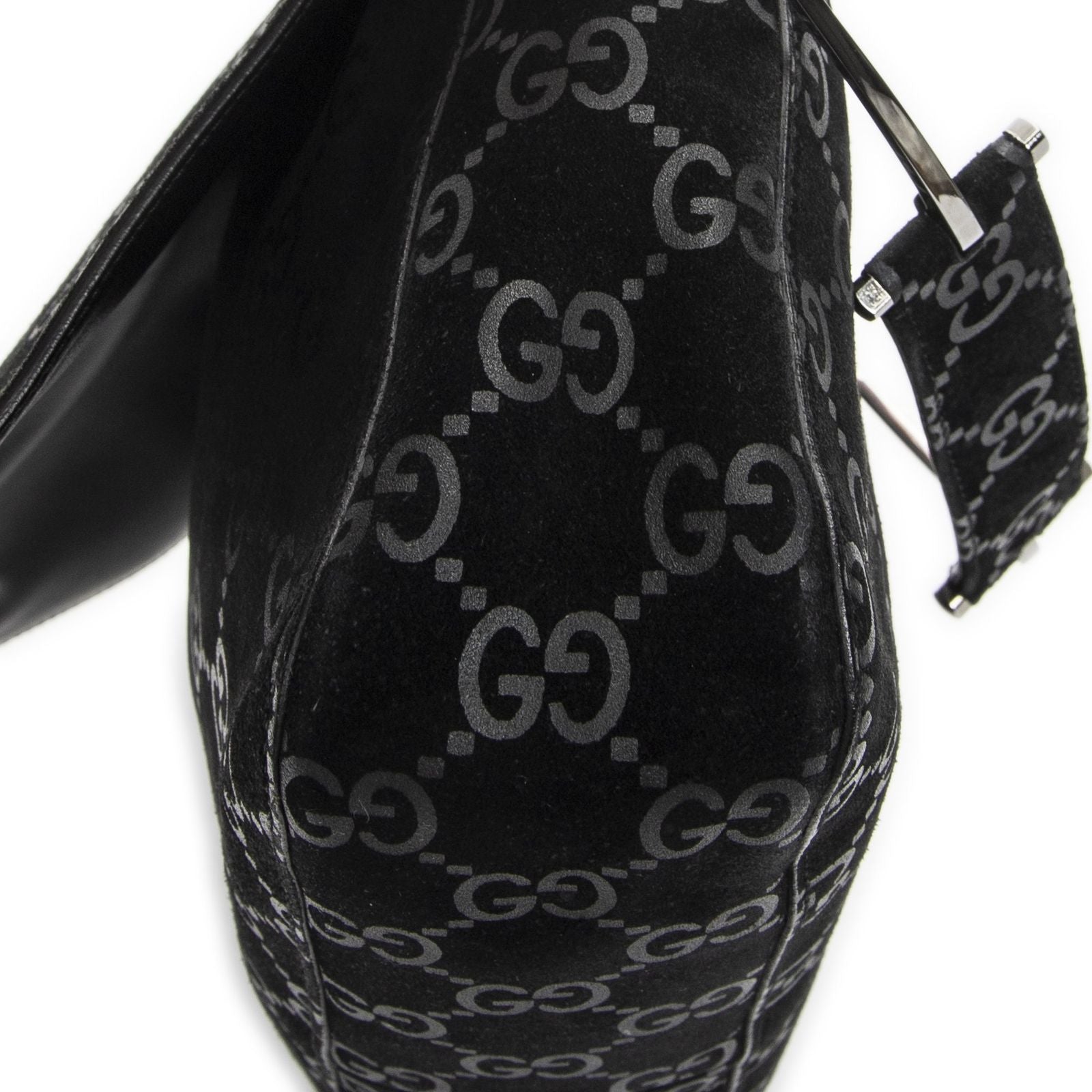 Gucci Vintage Flap Top Handle Black GG Suede Leather — view 8