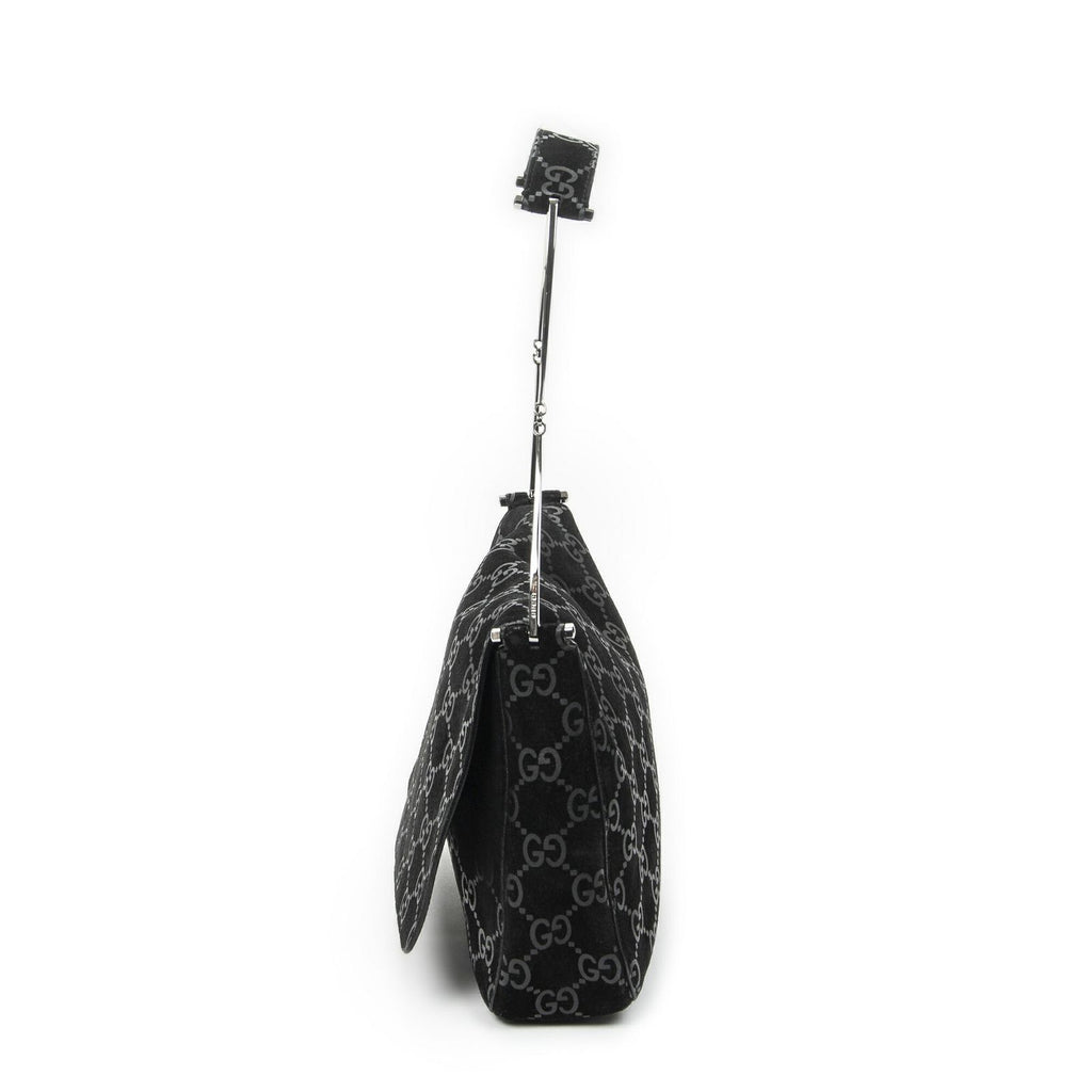 Gucci Vintage Flap Top Handle Black GG Suede Leather — view 3
