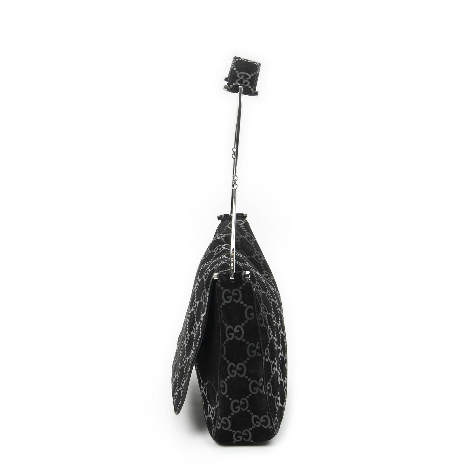Gucci Vintage Flap Top Handle Black GG Suede Leather — view 3