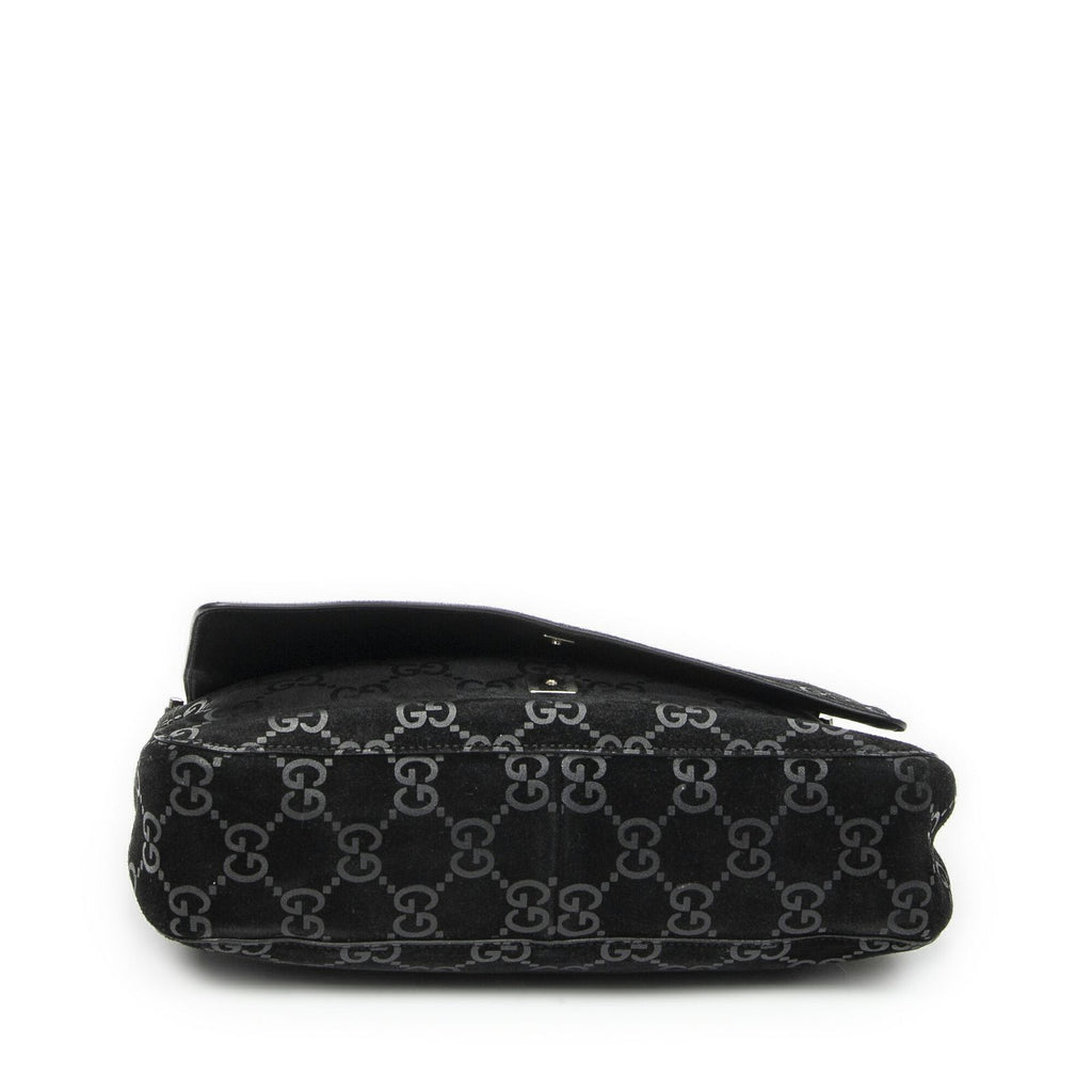 Gucci Vintage Flap Top Handle Black GG Suede Leather — view 6