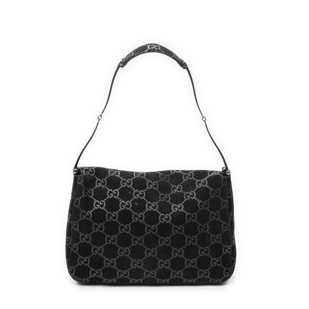 Gucci Vintage Flap Top Handle Black GG Suede Leather — view 5