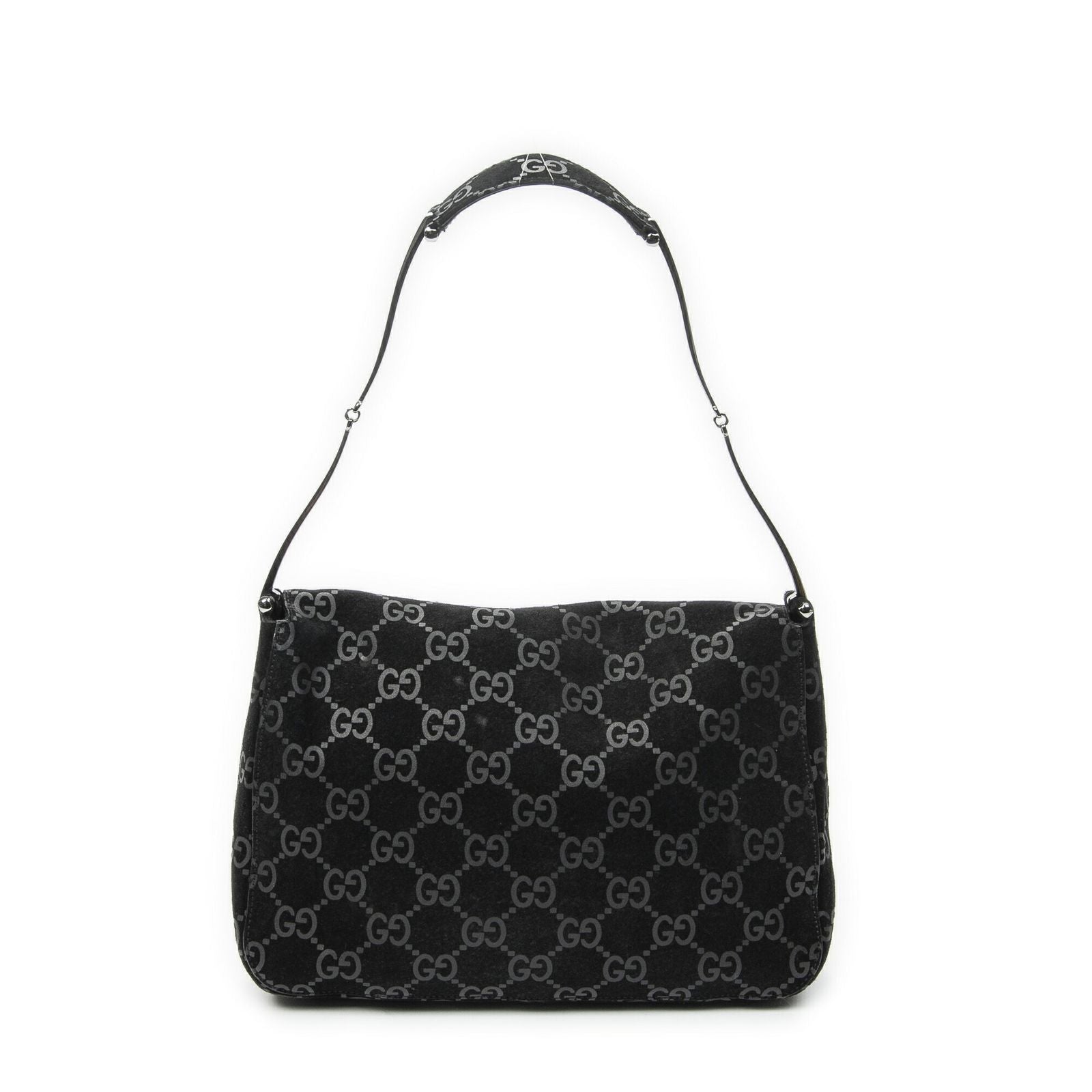 Gucci Vintage Flap Top Handle Black GG Suede Leather — view 5