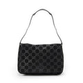 Gucci Vintage Flap Top Handle Black GG Suede Leather