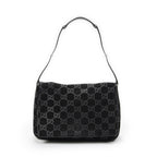 Gucci Vintage Flap Top Handle Black GG Suede Leather