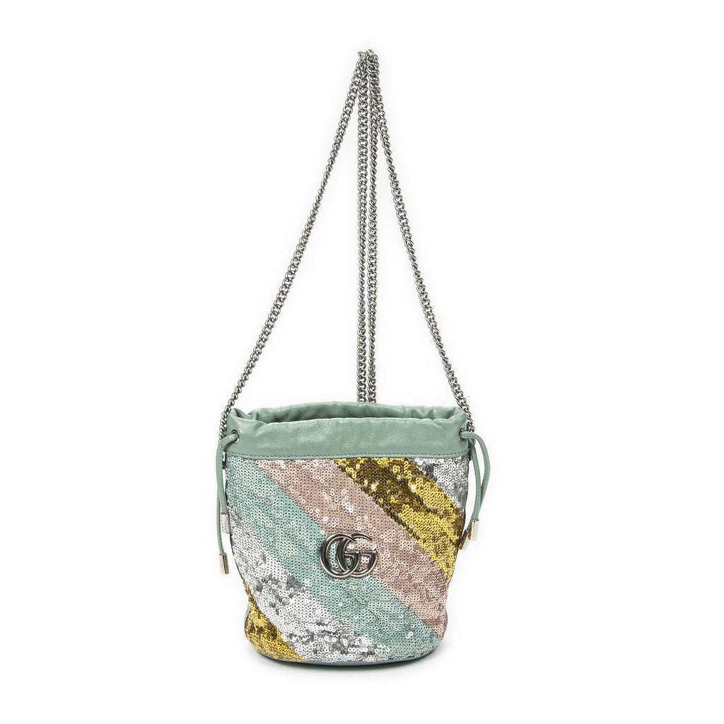 Gucci Small GG Marmont Chain Crossbody Mint Bluesequin Embellished Quilted