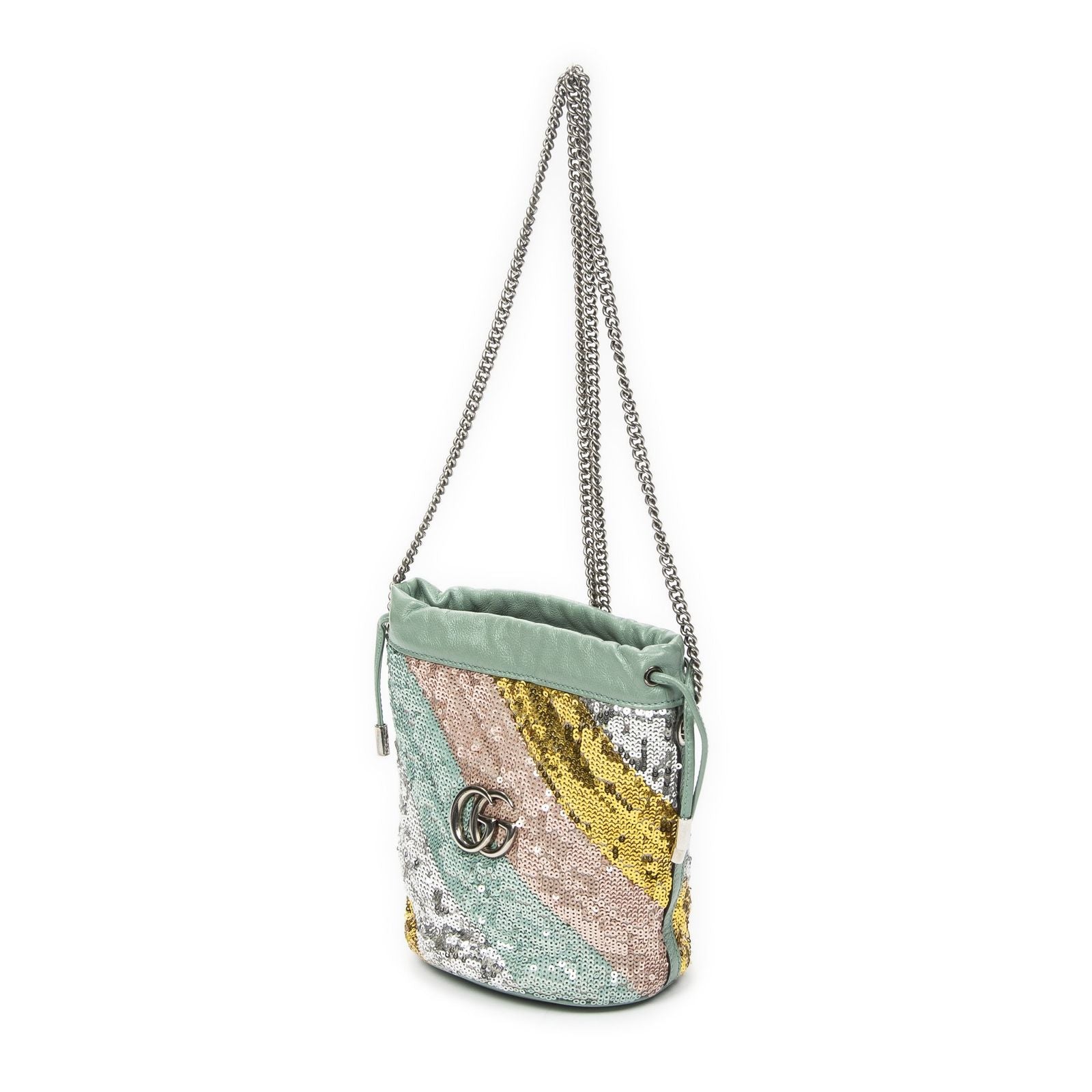 Gucci Small GG Marmont Chain Crossbody Mint Bluesequin Embellished Quilted — view 2