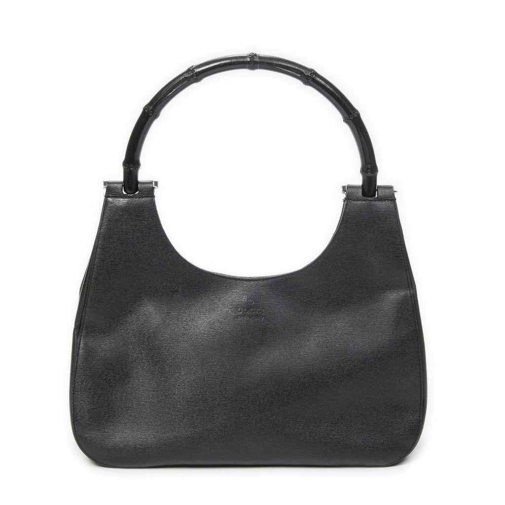 Gucci Bamboo Hobo Black Texture Leather