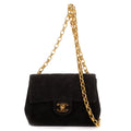 Chanel Square Classic Single Flap Black Suede Leather