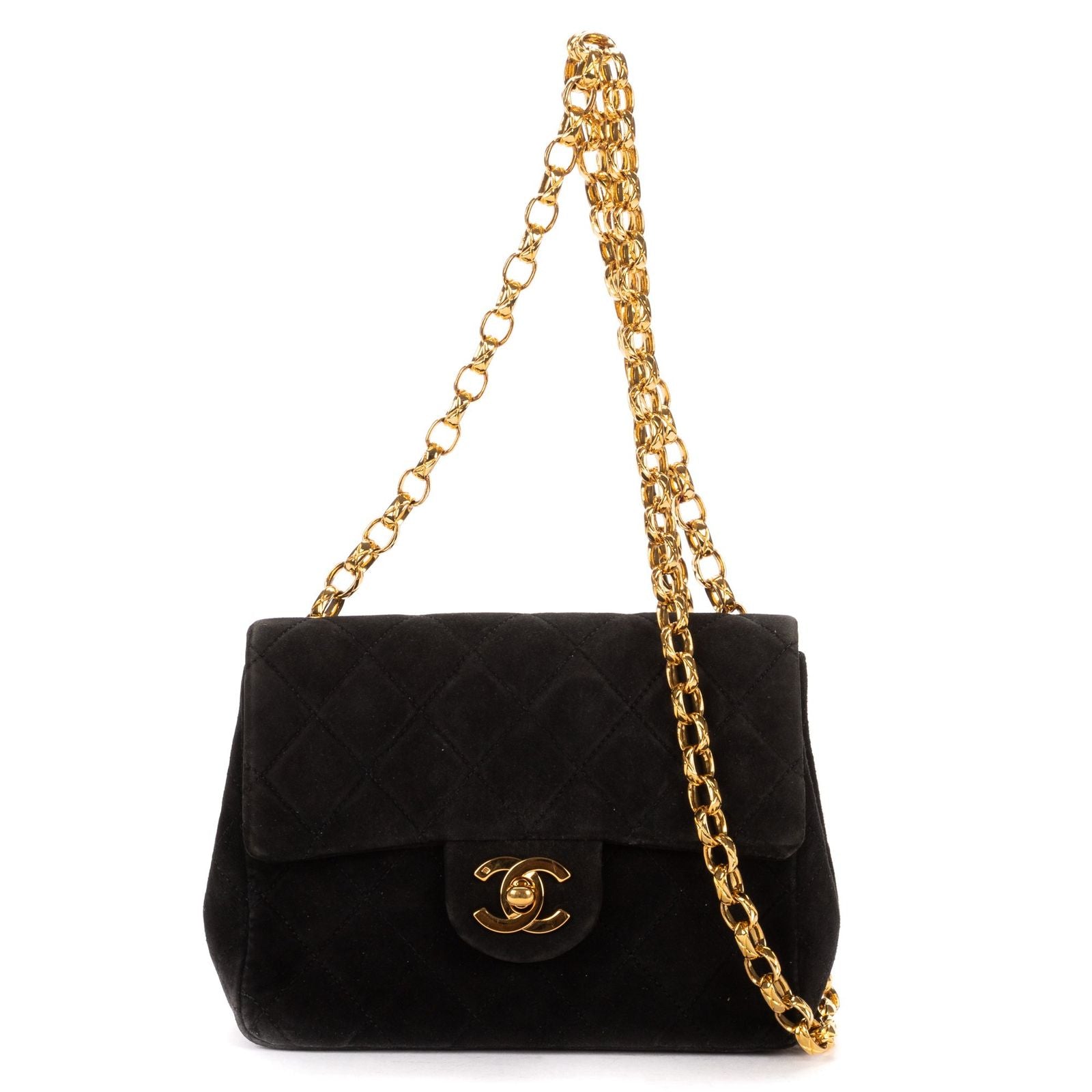 Chanel Square Classic Single Flap Black Suede Leather