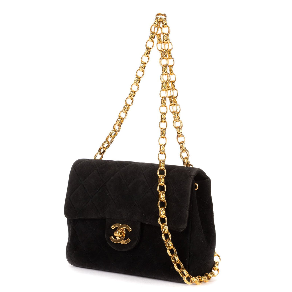 Chanel Square Classic Single Flap Black Suede Leather — view 2