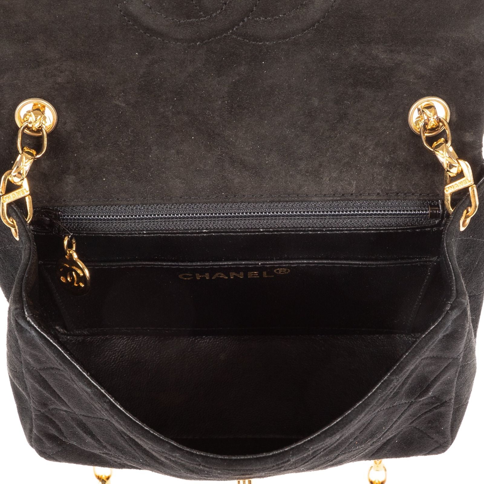 Chanel Square Classic Single Flap Black Suede Leather — view 9