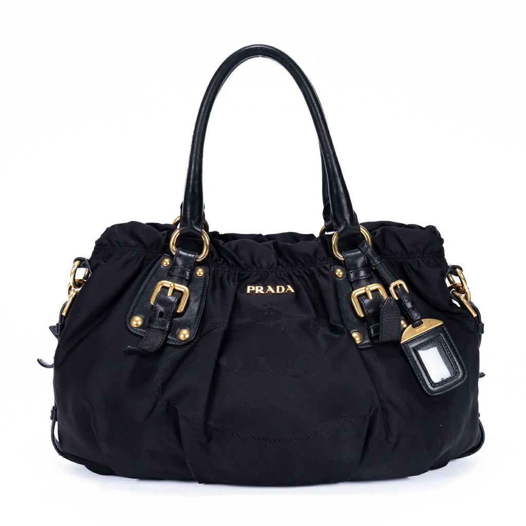 Prada Tessuto Gaufre 2-Way Tote Black Canvas