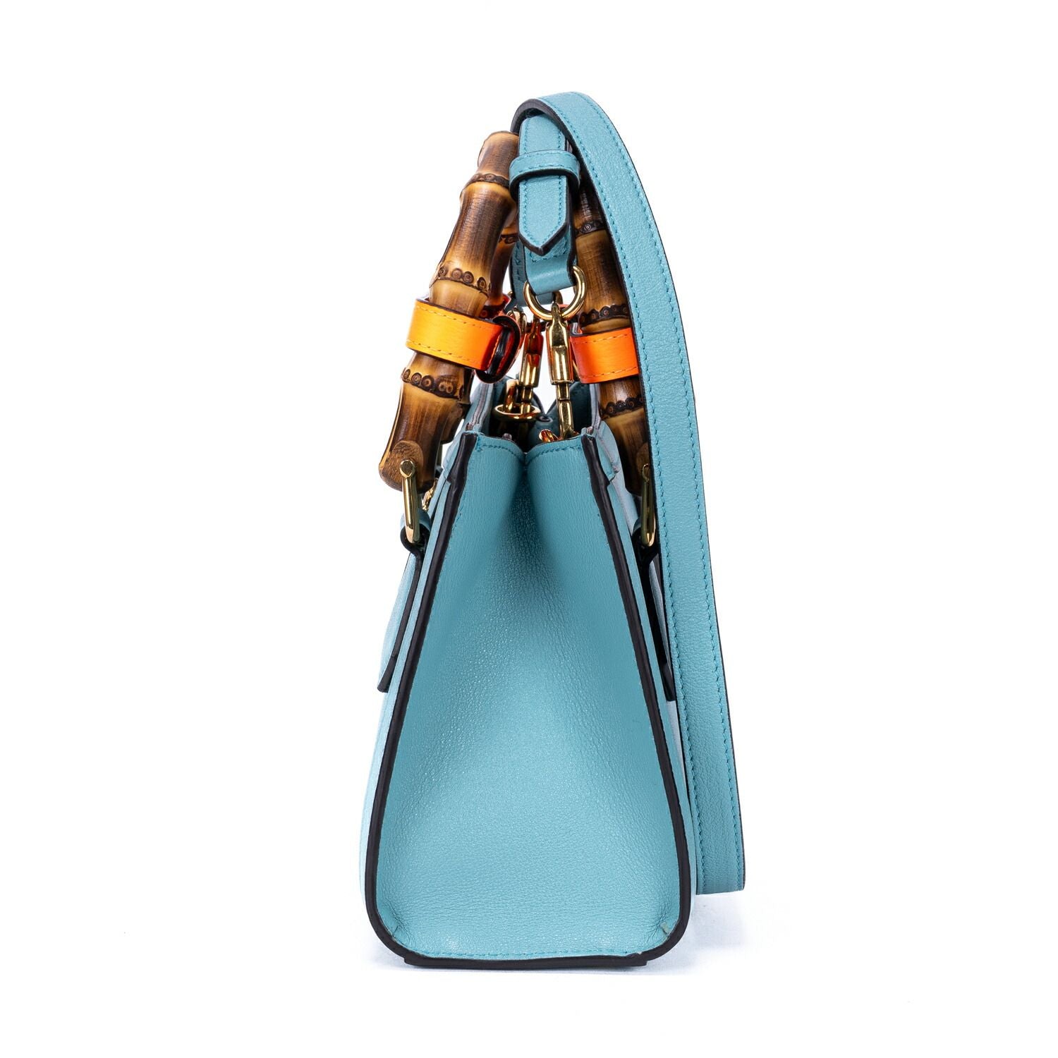 Gucci Small Bamboo Tote Blue Calfskin Leather — view 3
