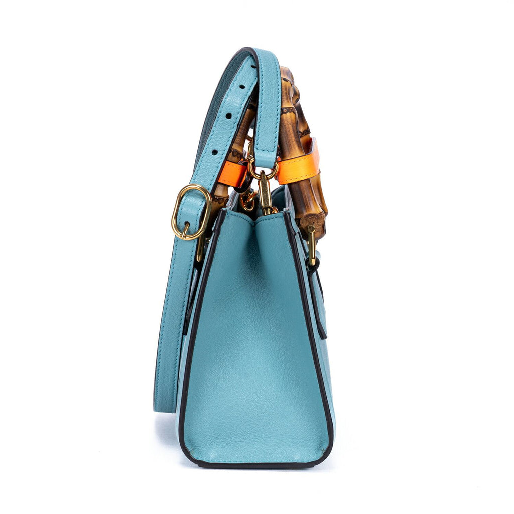Gucci Small Bamboo Tote Blue Calfskin Leather — view 4