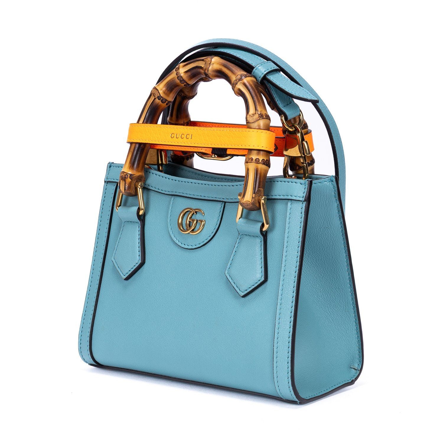 Gucci Small Bamboo Tote Blue Calfskin Leather — view 2