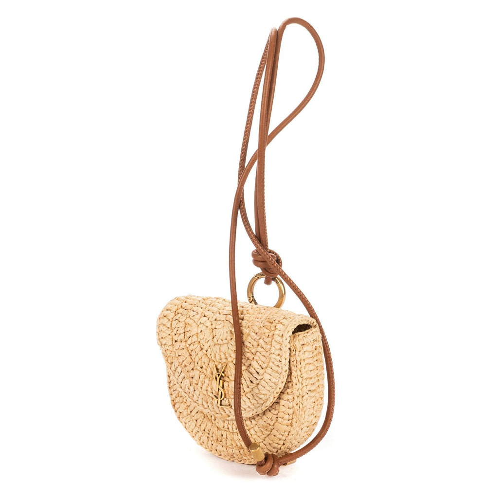 Saint Laurent Raffia Mini Round Crossbody Beige Brown Spiral Embellishment — view 2