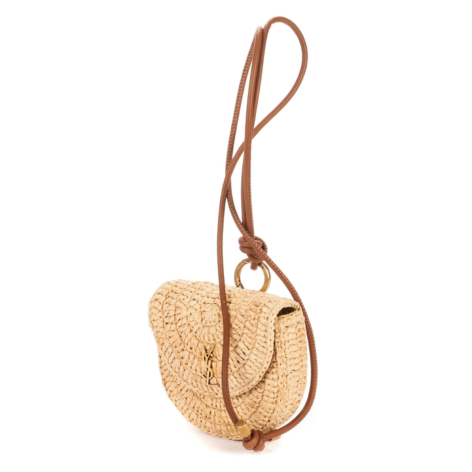 Saint Laurent Raffia Mini Round Crossbody Beige Brown Spiral Embellishment — view 2