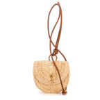 Saint Laurent Raffia Mini Round Crossbody Beige Brown Spiral Embellishment