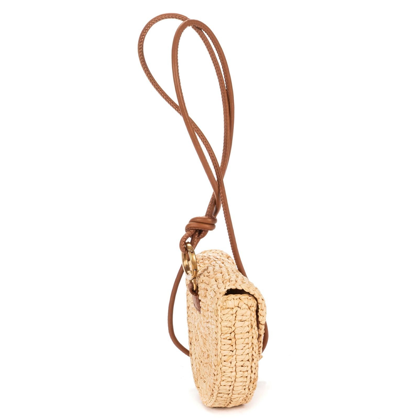 Saint Laurent Raffia Mini Round Crossbody Beige Brown Spiral Embellishment — view 4