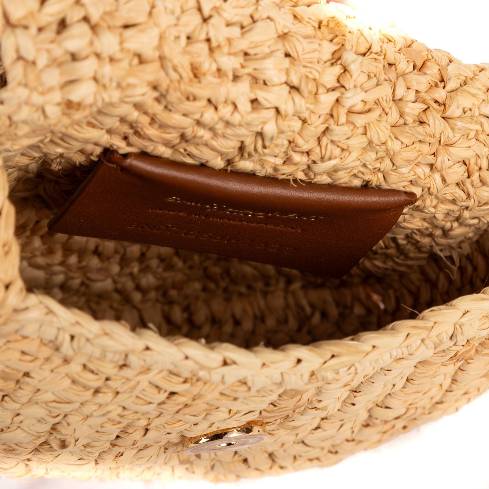 Saint Laurent Raffia Mini Round Crossbody Beige Brown Spiral Embellishment — view 9