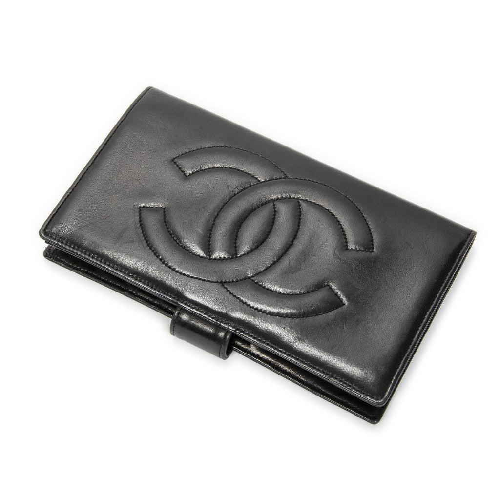 Chanel CC Timeless French Purse Wallet Black Calfskin Leather