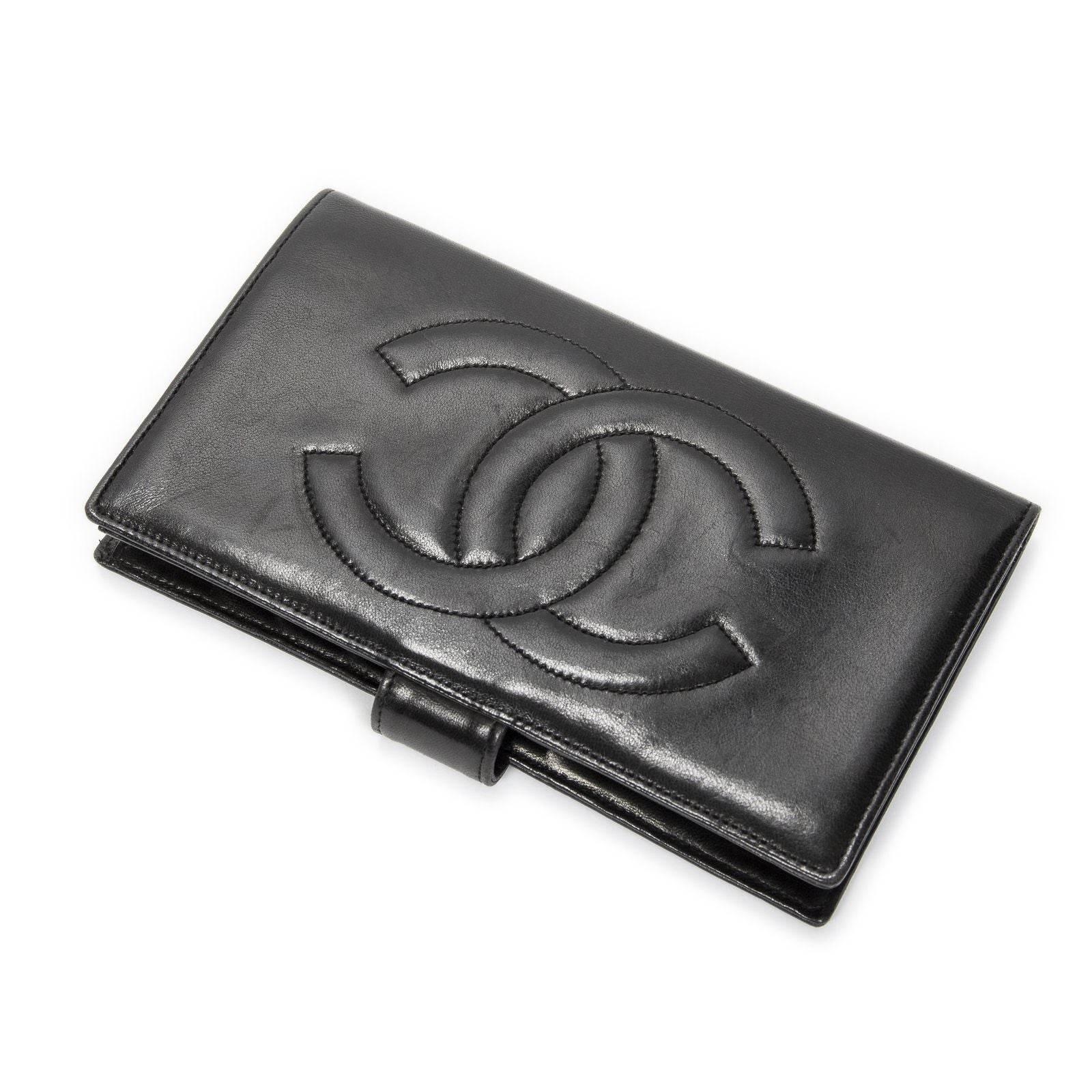 Chanel CC Timeless French Purse Wallet Black Calfskin Leather
