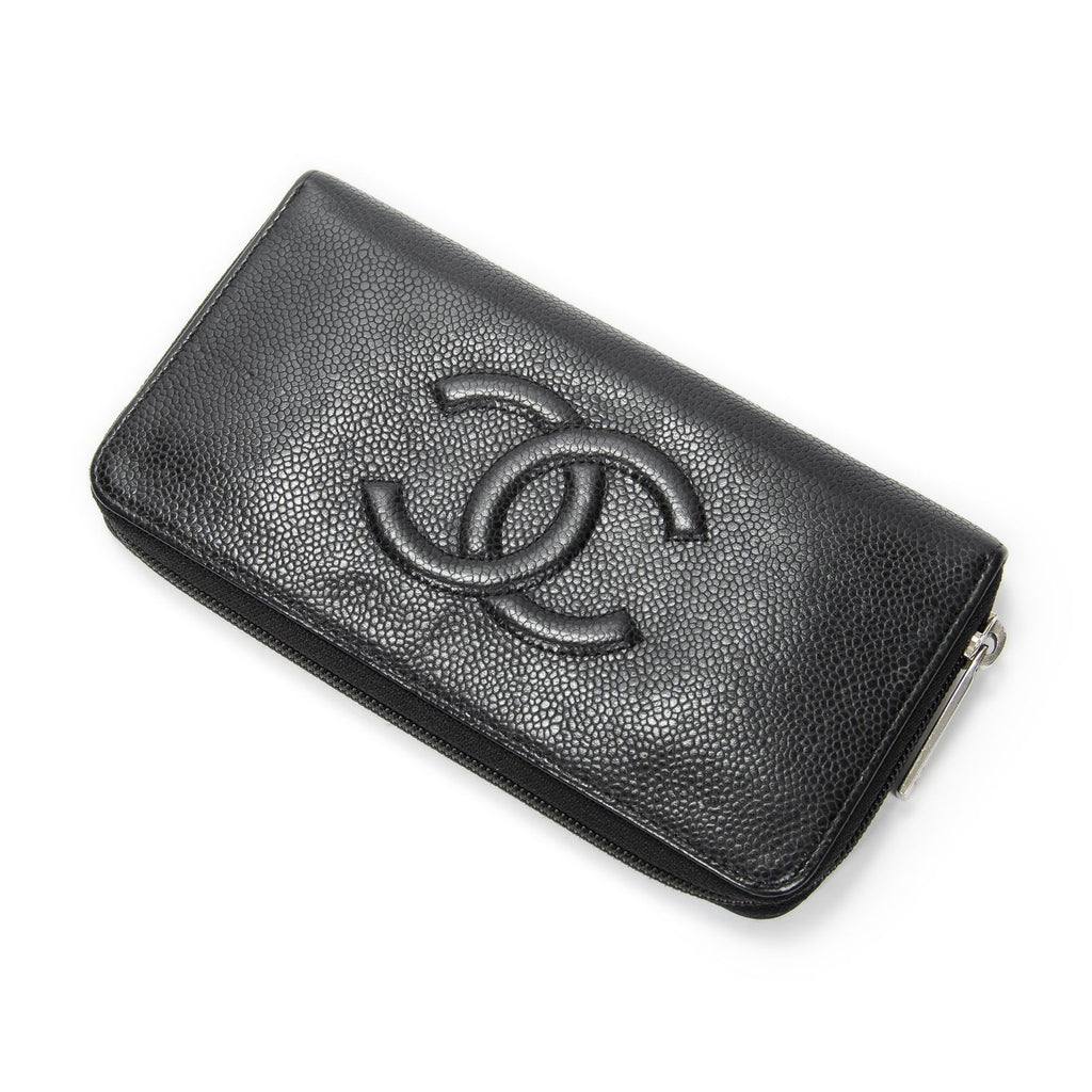 Chanel Timeless Zip Around Wallet Black Caviar Leather